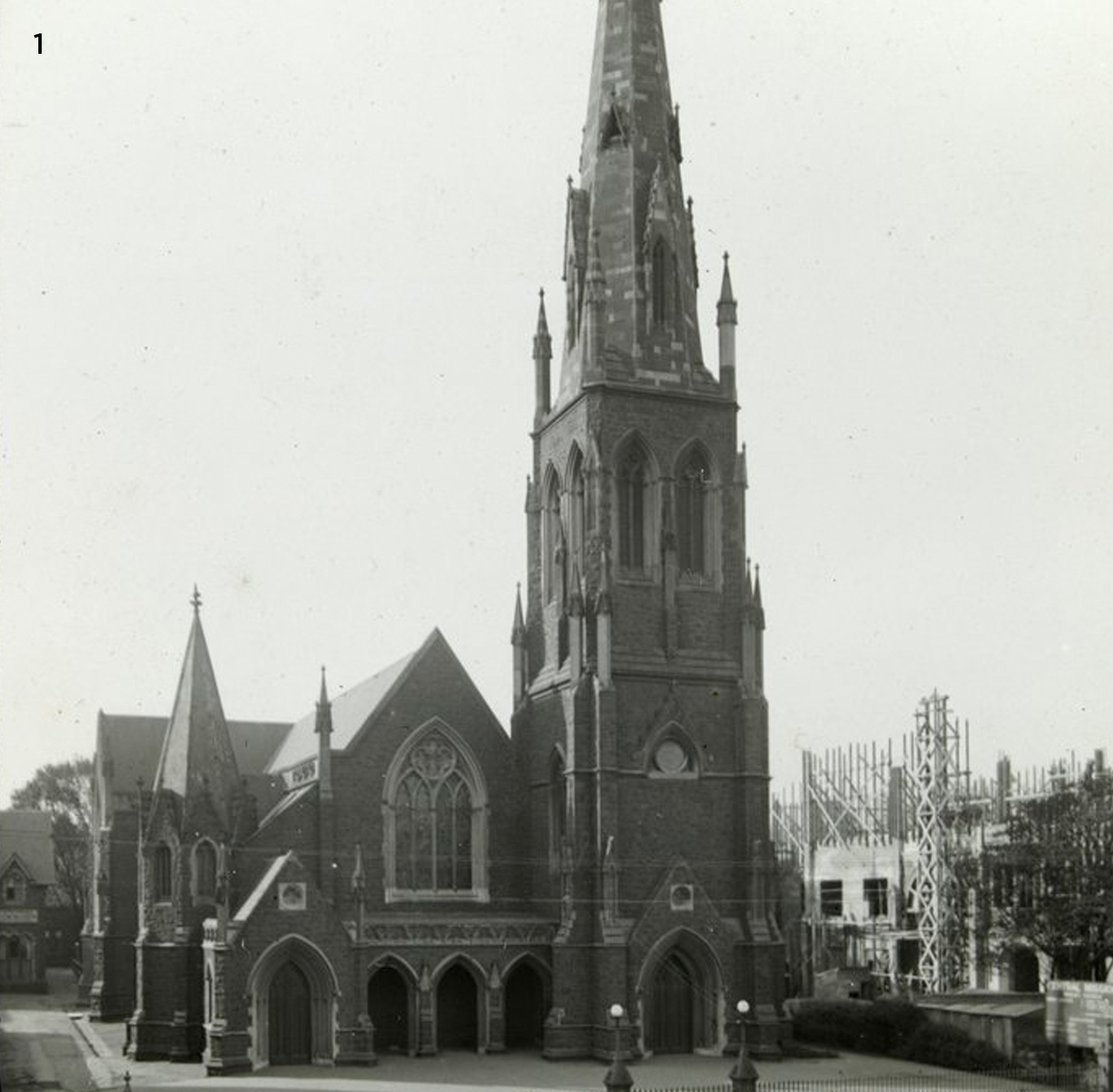 Wesley Church, Lonsdale Street, showing the Princess Mary Club under construction, c.1925.